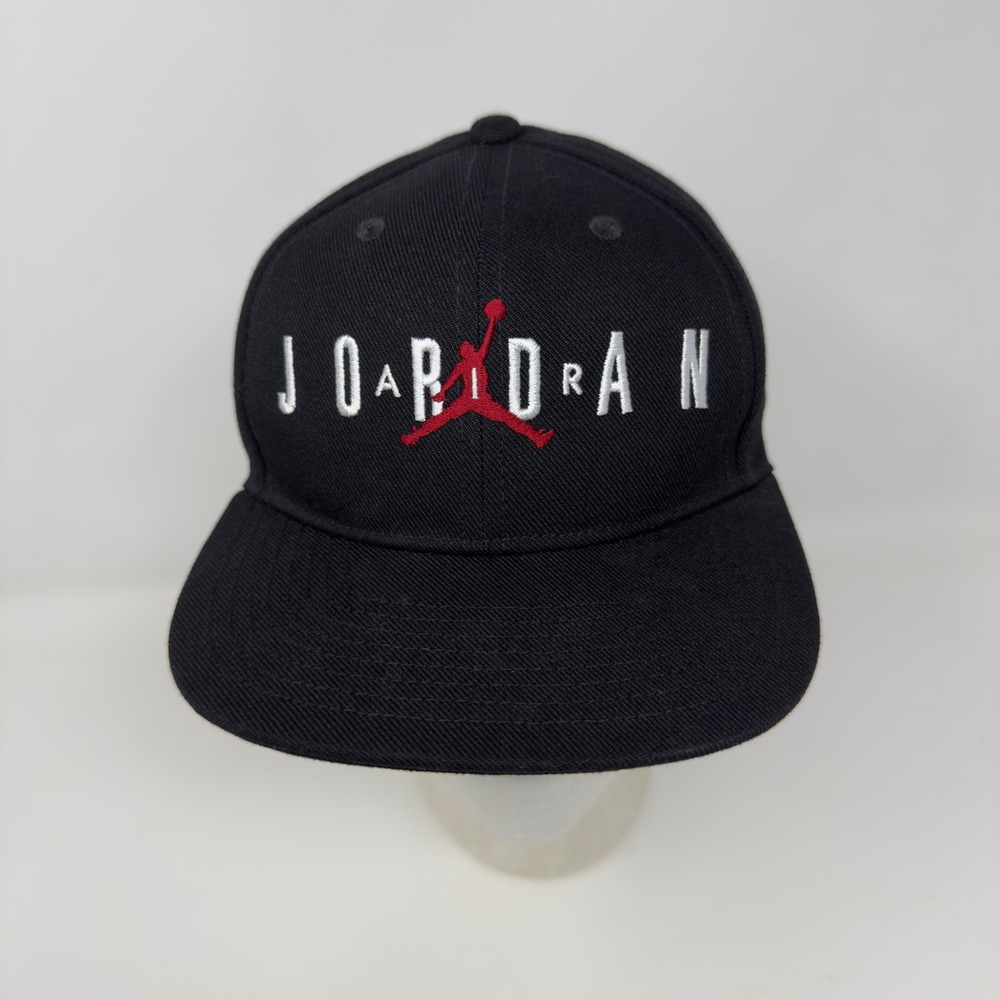 Jordan Child Black Snapback Hat Red Jumpman Logo Flat Brim 617845-023